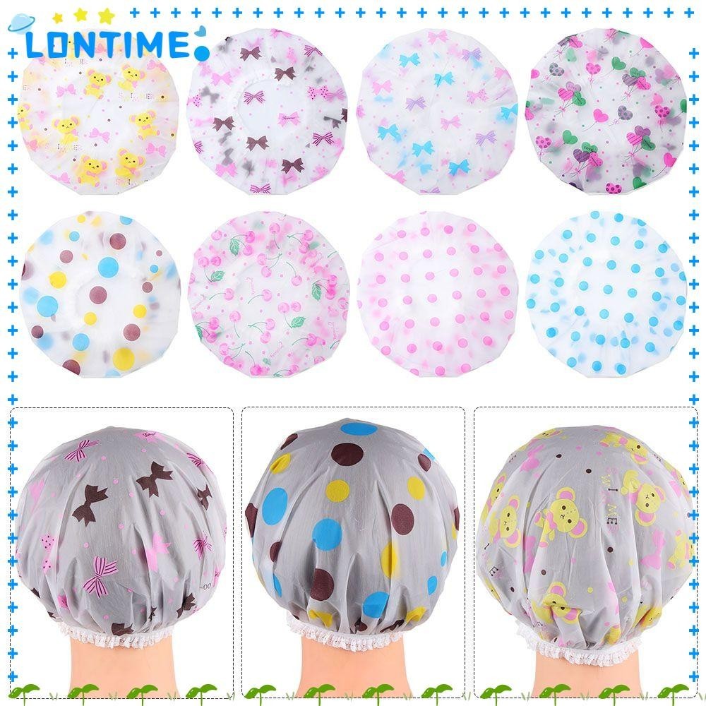 Lontime หมวกอาบน้ํากันน้ําแบบใช้ซ้ําได้ Thicken ยืดหยุ่นผม
