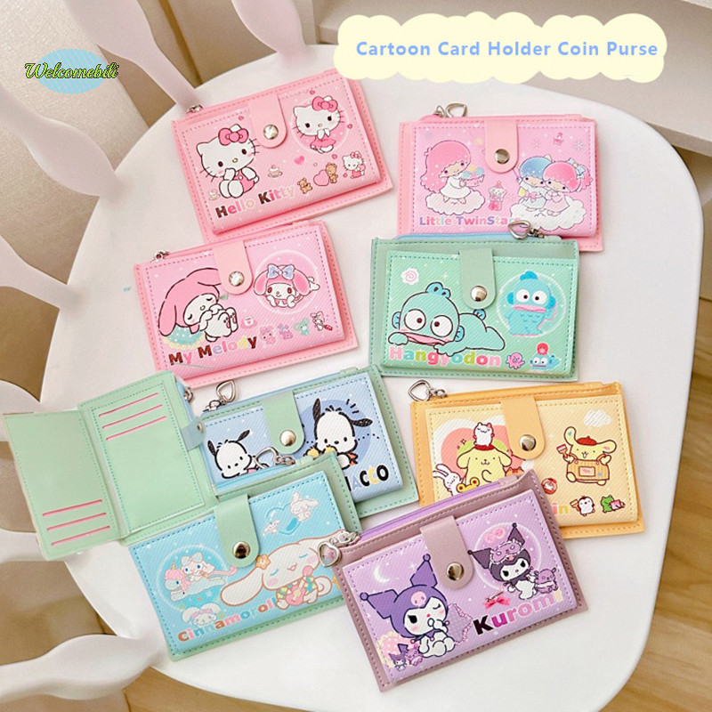 [ยินดีต้อนรับ] การ์ตูนน่ารัก Sanrio Hello Kitty Kuromi al ผู้ถือบัตรกระเป๋าเหรียญ Kawaii Cinnamoroll กระเป๋าสตางค์นักเรียนของขวัญใหม่
