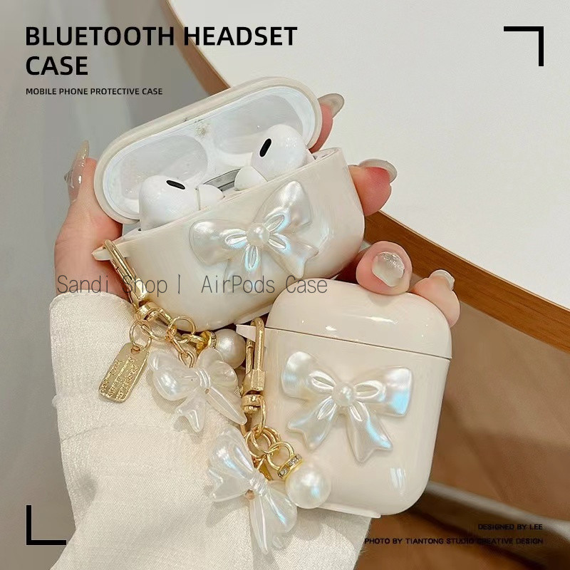 Simple Bow โบราณสีขาว AirPods Pro3 AirPods สําหรับ AirPods 4 1/2/3/Pro Pro2 กรณี AirPods 3 TPU นุ่ม Apple ชุดหูฟังบลูทูธไร้สาย Anti drop AirPods 4 กรณี AirPods Pro2 กรณี