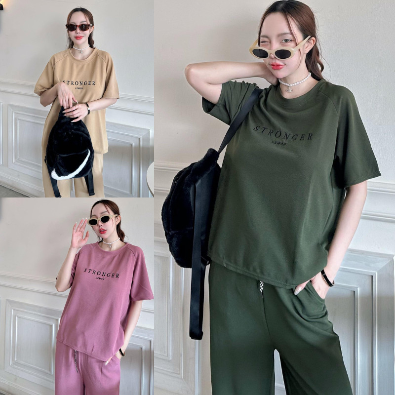 แขนสั้น ชุดเซ็ท 2 ชิ้นผู้หญิง ชุด เสื้อกางเกง  ชุดเซ็ทแฟชั่น ชุดกางเกงขายาวผู้หญิงชุดเข้าเซท