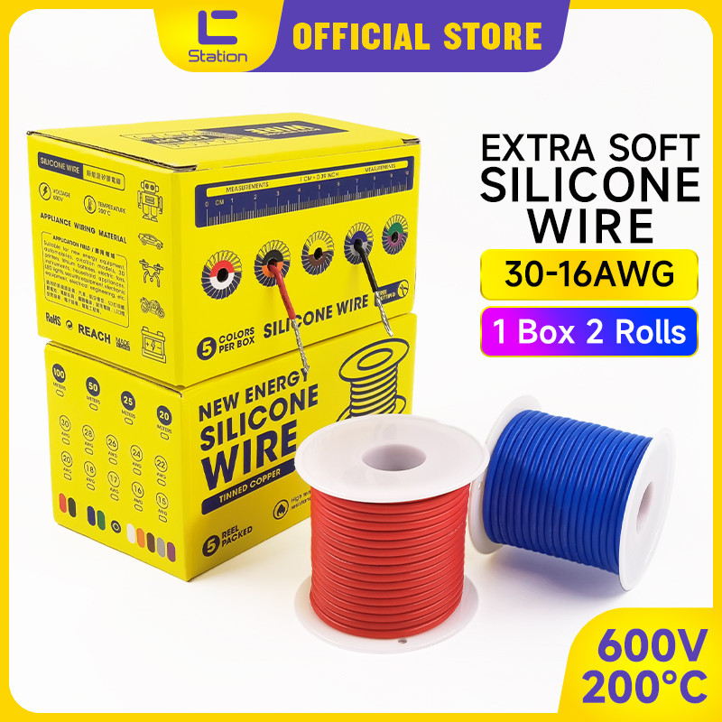2 ม้วน 2 สี/บรรจุกล่องนุ่มพิเศษสูงและต่ําสายซิลิโคน 30-16AWG Aeromodelling แบตเตอรี่ลิเธียม OK สายทองแดงดีบุก DIY เชื่อมต่อลวด