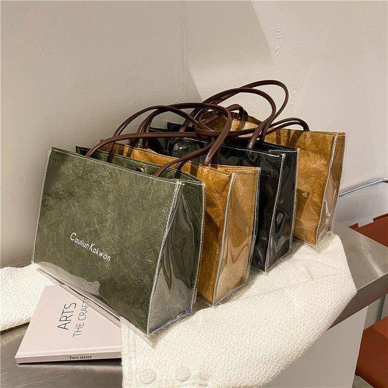 Snoopy Kraft Paper Tote Bag PVC Tote Bag Washed Kraft Paper Dupont Paper Retro Casual Small Bag