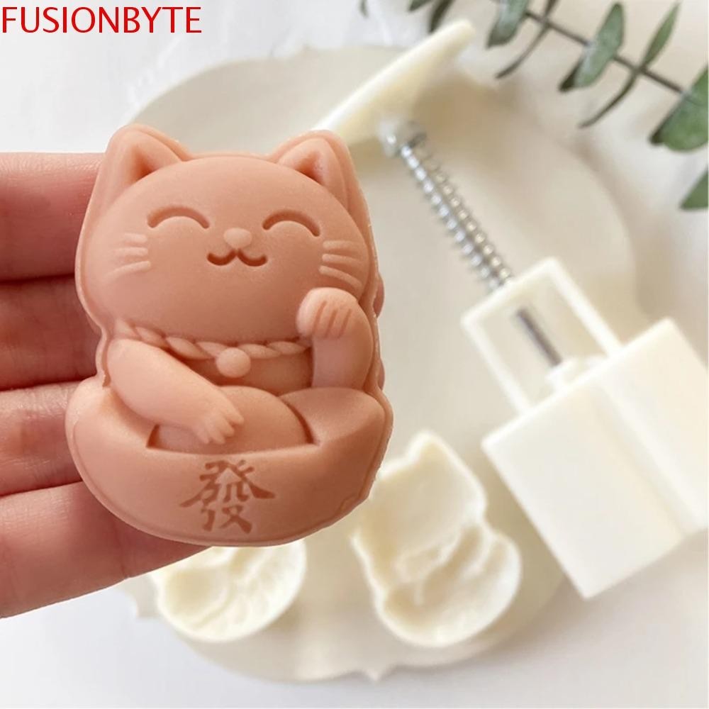 Fusionbyte 2 ชิ้น/เซ็ต Lucky Cat รูปร่างแม่พิมพ์ขนมไหว้พระจันทร์,พลาสติกมือกดคุกกี้แม่พิมพ์,ครัวเรือน 3D นูนแสตมป์ DIY Pastry Mold Bakery