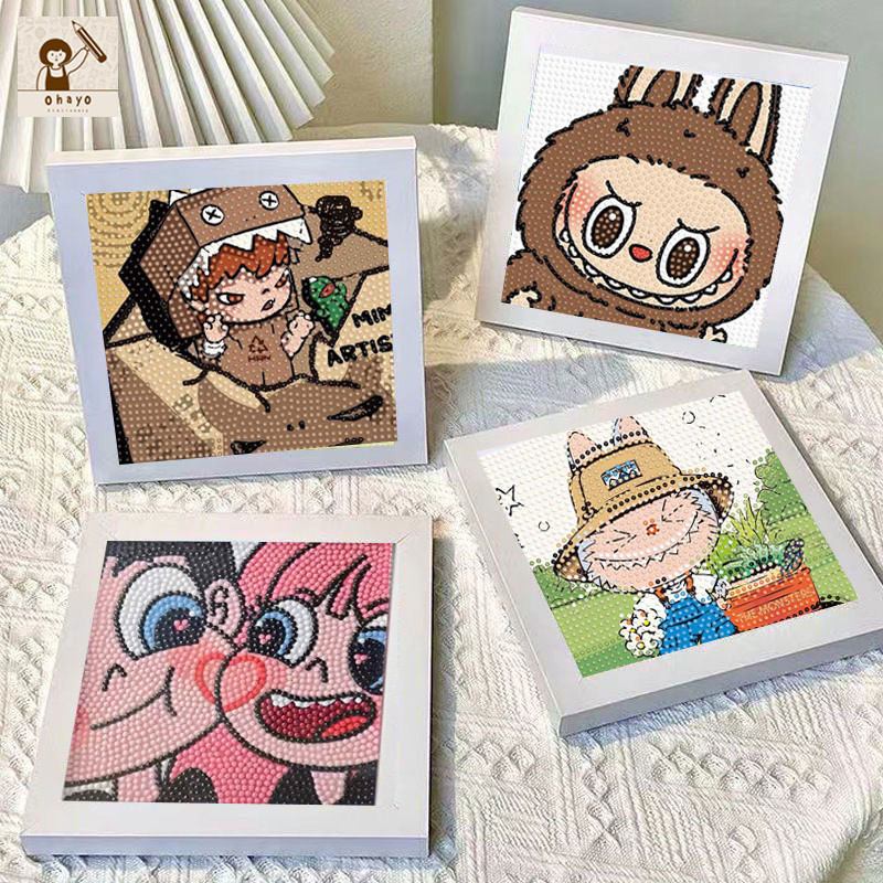 ohayoครอสติสคริสตัล พร้อมกรอบ Diamond Painting สติกเกอร์เพชร labubu18.5*18.5cm ลายการ์ตูนสุดน่ารักDIYของขวัญเด็กผู้หญิง