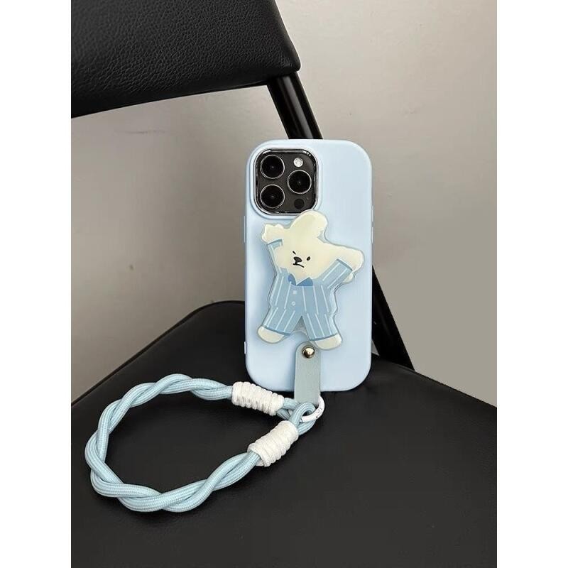 Iphone บุคลิกภาพ Niche การออกแบบที่เรียบง่ายสุนัขขนาดเล็กสีขาวเชือกสีฟ้ากันกระแทกเคสโทรศัพท์สําหรับ 7 7plus 8 8plus Xs Xr 11 12 13 14 15 Pro Plus Promax