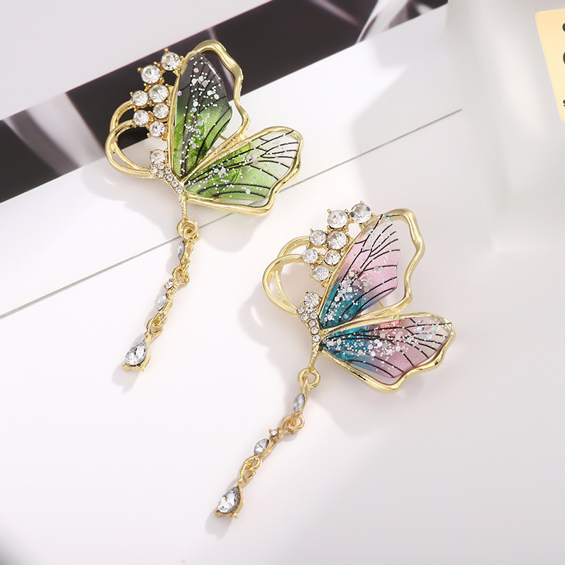 สไตล์ใหม่ Diamond-studded พู่ผีเสื้อเข็มกลัดออกแบบ Niche Alloy Rhinestone แมลงเข็มกลัด Blazer Pin