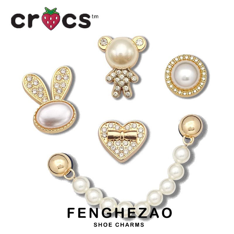 Jibbitz สําหรับ Crocs Charm Hole รองเท้า Crocs อุปกรณ์เสริมรองเท้าดอกไม้ตกแต่งหัวเข็มขัด DIY โลหะมุกเพชรรองเท้าหัวเข็มขัด