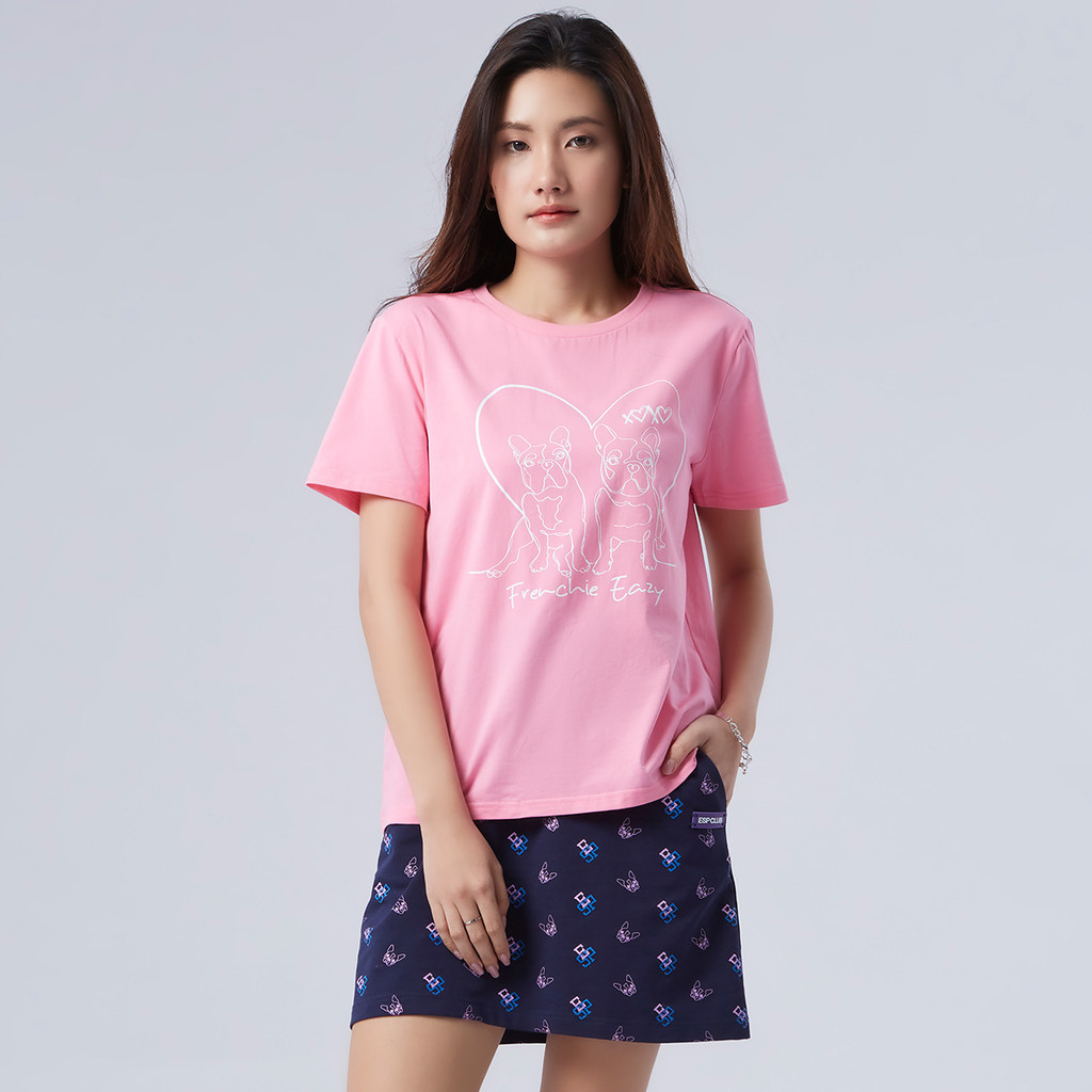 ESP เสื้อทีเชิ้ตลายเฟรนช์ชี่ อีซี่ ผู้หญิง สีชมพู | Frenchie Eazy Tee Shirt | 06224