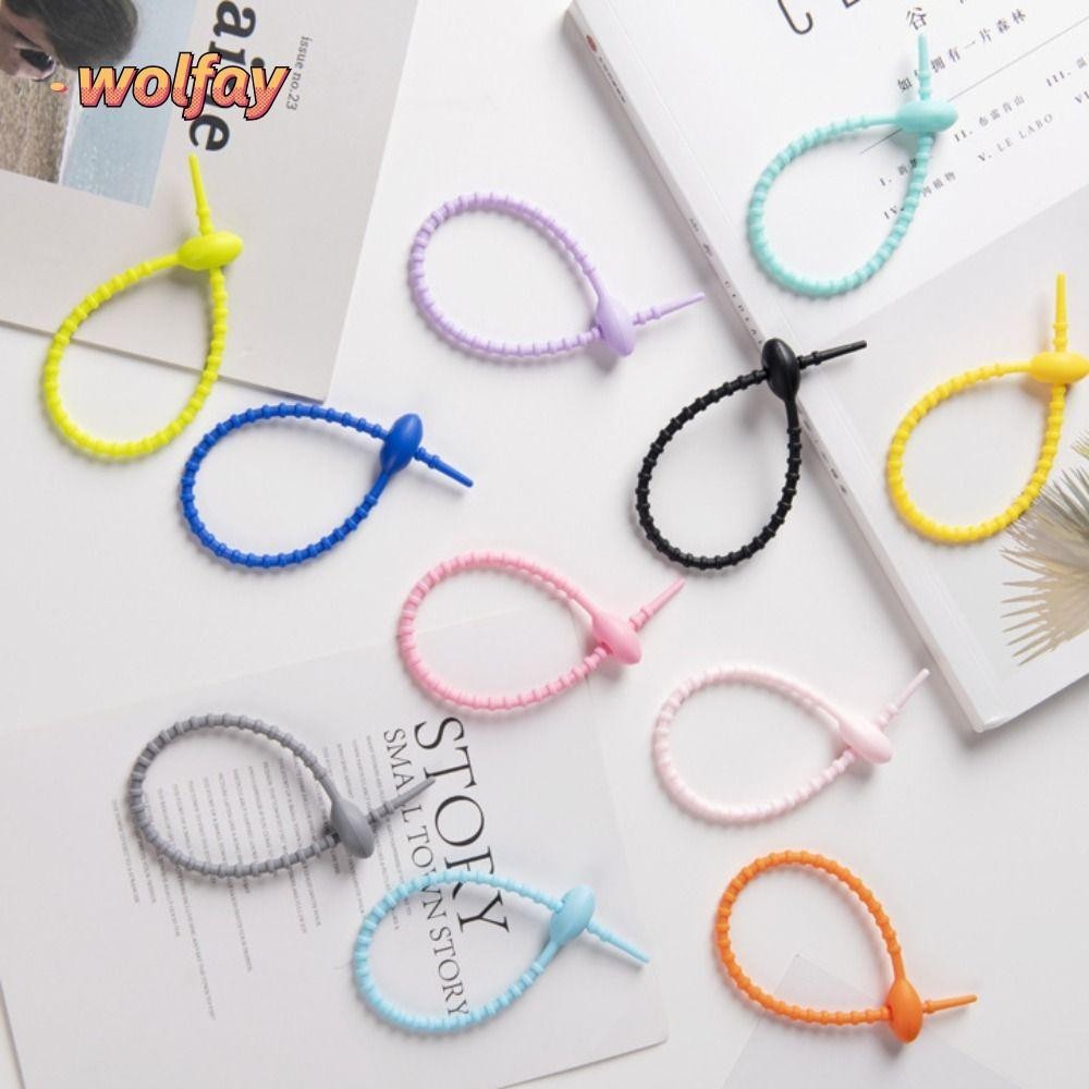 Wolfay 3 ชิ้นซิลิโคน Tie, Reusable Candy สี Live Buckle Cable Ties, ทนทาน Tadpole รูปร่างวัสดุซิลิโคนอุปกรณ์เสริมกุญแจรถชุดลวด