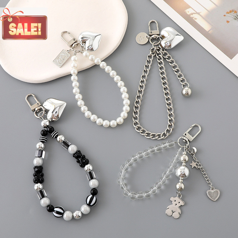 BL Ins สไตล์เพิร์ลหัวใจลูกปัดหมีจี้โทรศัพท์หูฟัง Charm สายรัดข้อมือกระเป๋าตกแต่งรถ Key แหวน A