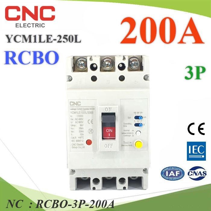 NC 200A 3P RCBO เบรกเกอร์กันดูด MCCB AC 3เฟส Residual Current RCBO-3P-200A