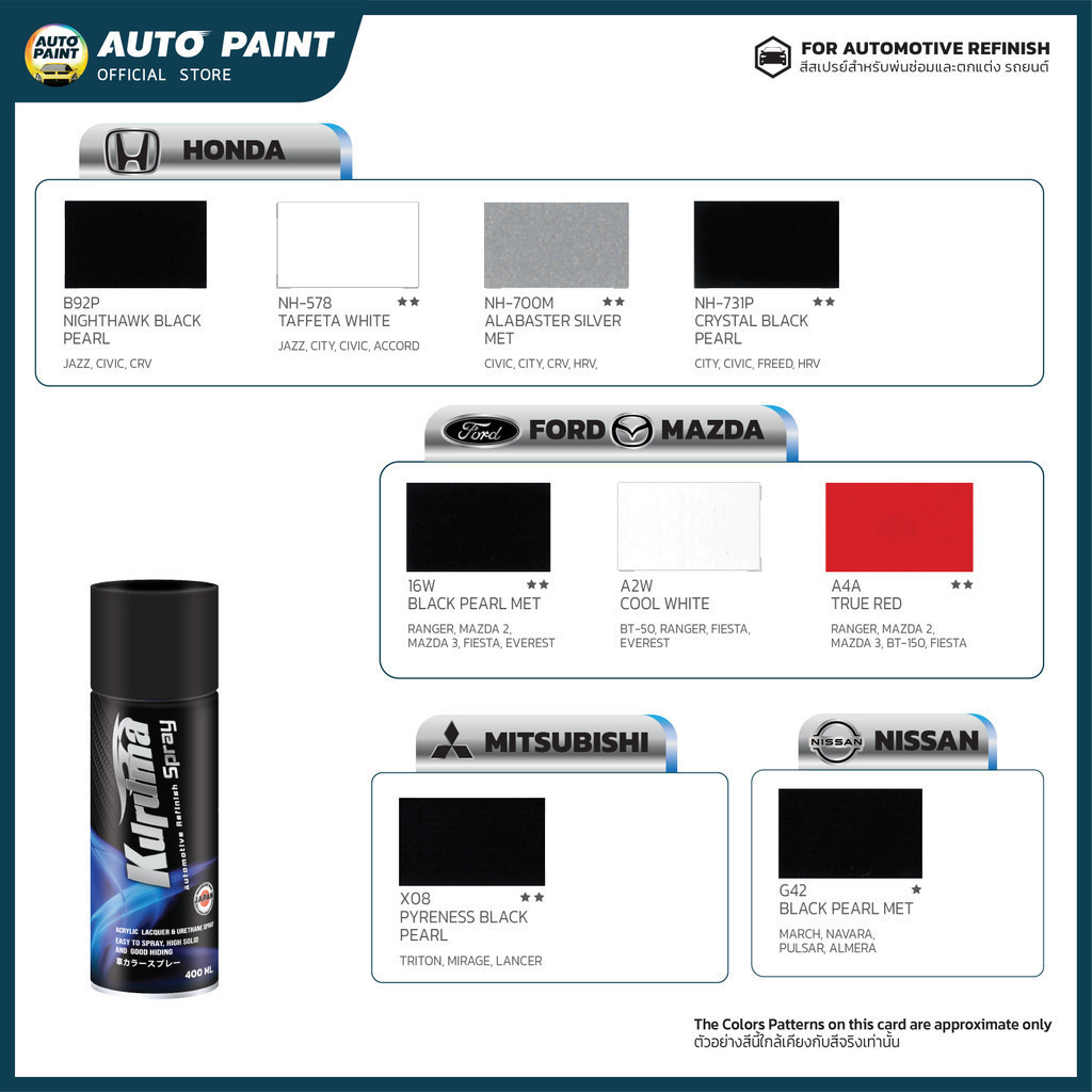สีสเปรย์สีเบอร์ MITSUBISHI พ่นซ่อมและตกแต่ง สำหรับรถยนต์และจักรยานยนต์ (Kuruma Aerosol Spray) bonus