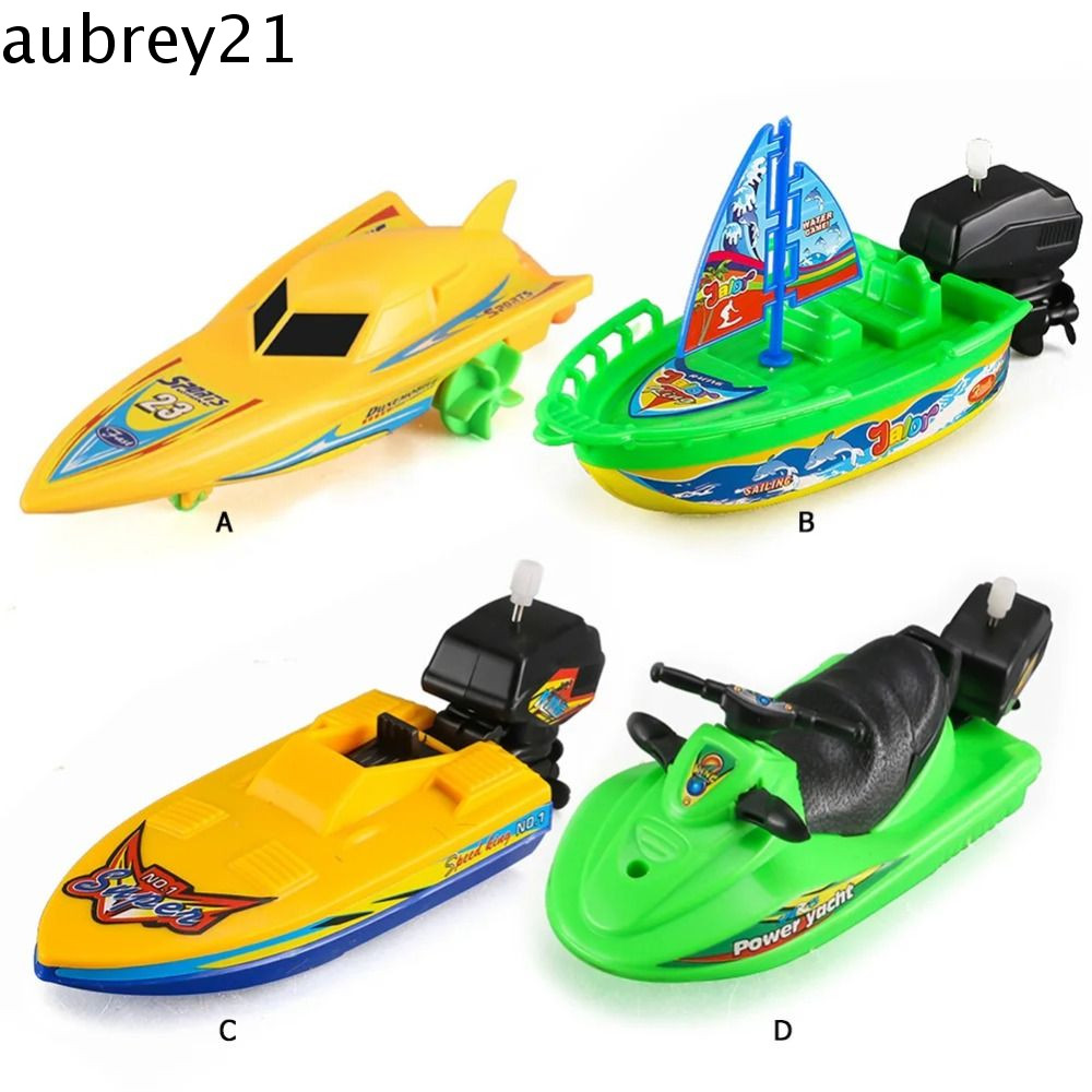 Aubrey1 ความเร็วเรือเรือไขลานของเล่น,เรือความเร็วเรือไอน้ําขนาดเล็กเรือยนต์ของเล่นลาน,เกมอุปกรณ์เสริมลอยในน้ําสีสุ่ม Clockworksเด็กอาบน้ําของเล่นเด็ก
