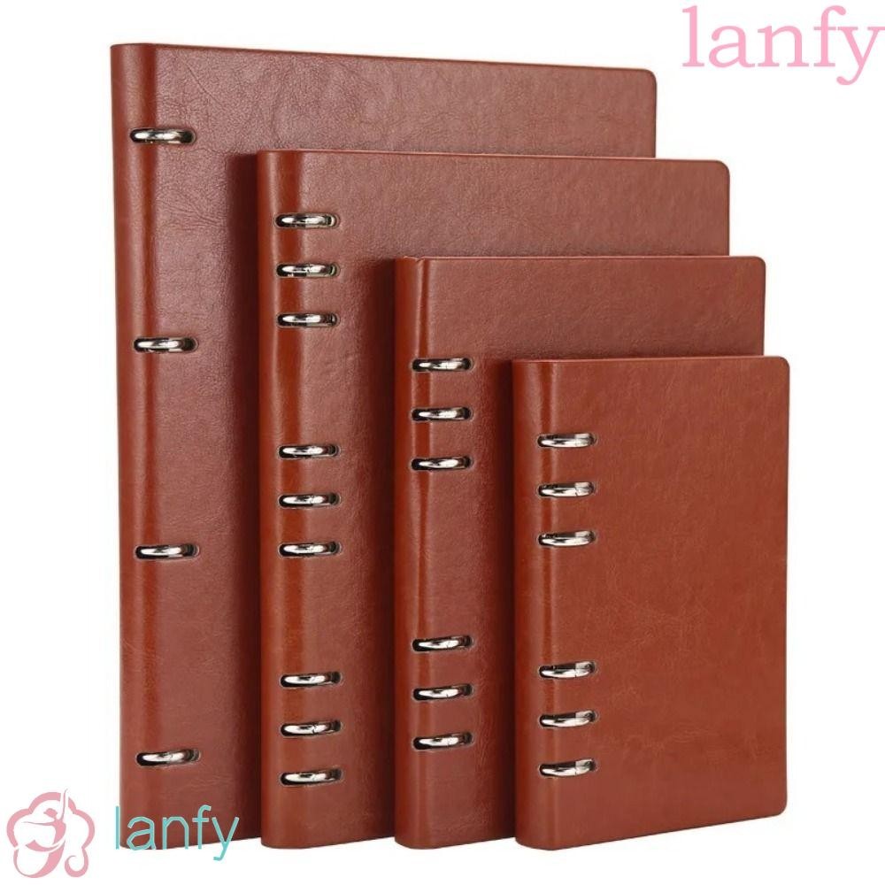 Lanfy สมุดโน๊ตแบบหลวม, แผ่นจดบันทึกที่ถอดออกได้หนัง PU กลวง, แบบพกพาหนาเรียงรายหน้าปกแข็ง Binder Journals การประชุม