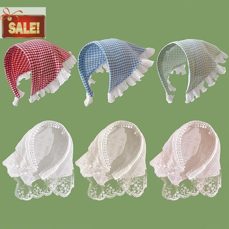 Bl แฟชั่น Elegant ลูกไม้ลายสก๊อตสามเหลี่ยม Turban Hairband สําหรับผู้หญิงสาวหวานอารมณ์ผม Band อุปกรณ์เสริมผม A