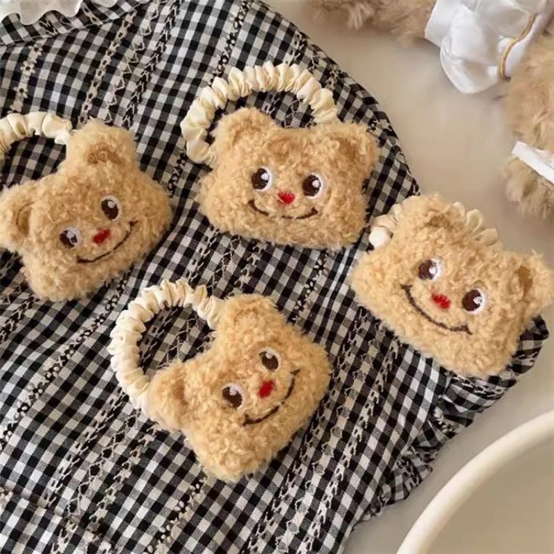 1 ชิ้นน่ารักนุ่มสีกากีหมี Plush Hair Ties เครื่องประดับผม Scrunchies Headwear เชือกผม