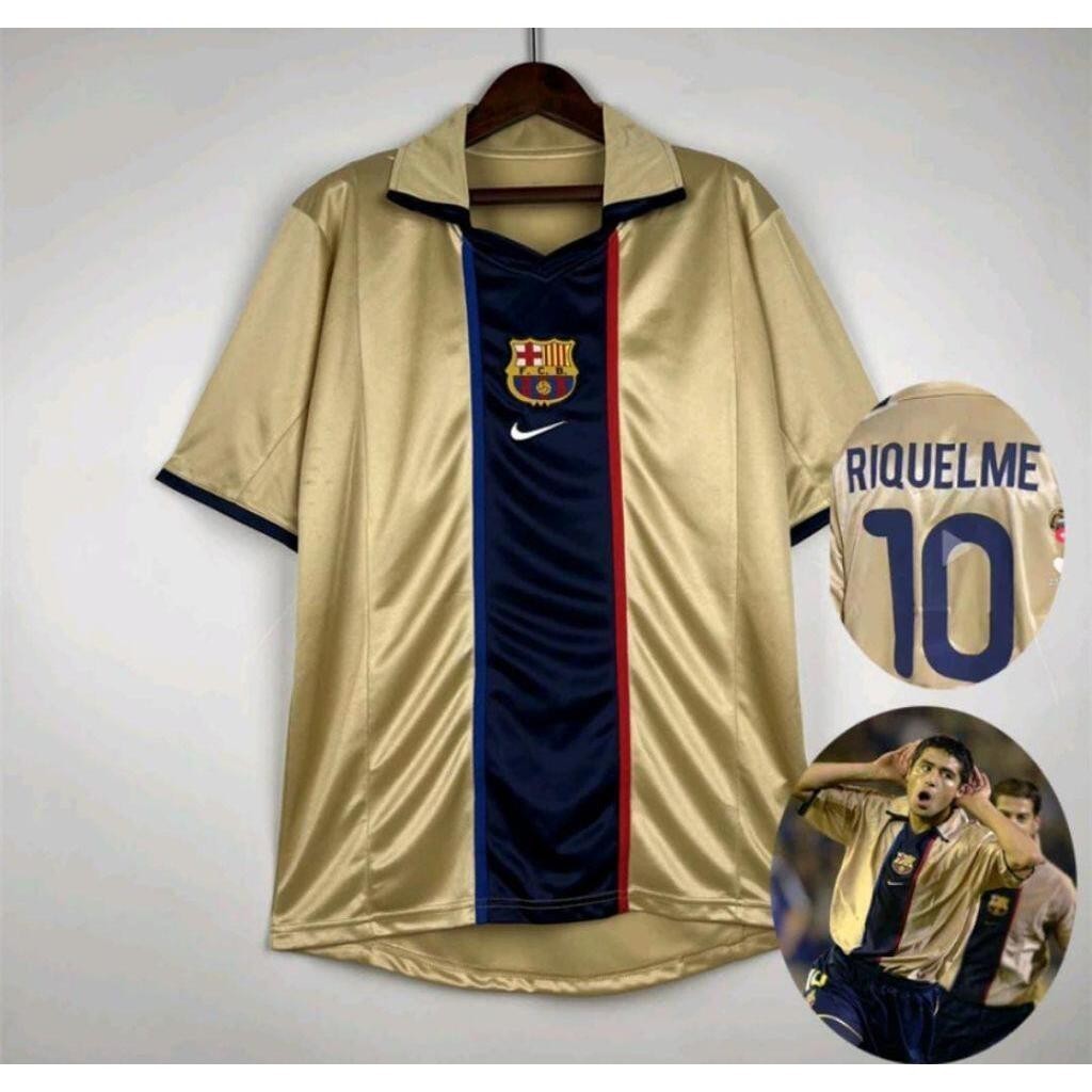 Thai Version Retro 2002 Game Season Barcelona Golden Away Football Jersey S-2XL