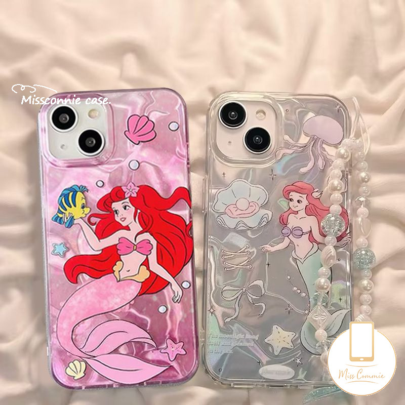 หรูหรา Ripple Luster นุ่มสําหรับ IPhone 7Plus 15 11 13 14 12 Pro Max XR 8 7 14 15 Plus X XS Max SE 2022 แฟชั่นสวย Mermaid Ariel สร้อยข้อมือน่ารักฝาครอบโทรศัพท์