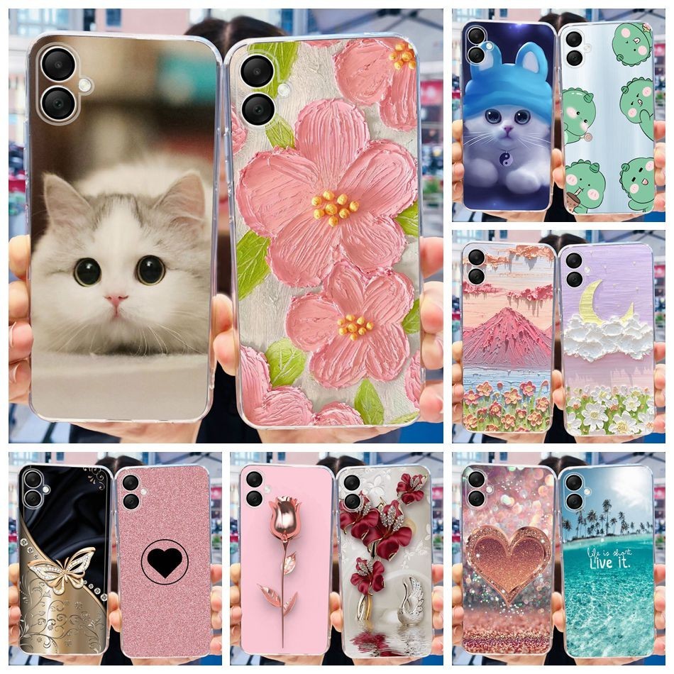 สําหรับ Samsung Galaxy A06 ดอกไม้น่ารักแมวทาสีกรณี Samsung A06 4G ซิลิโคนนุ่ม TPU เคสโทรศัพท์