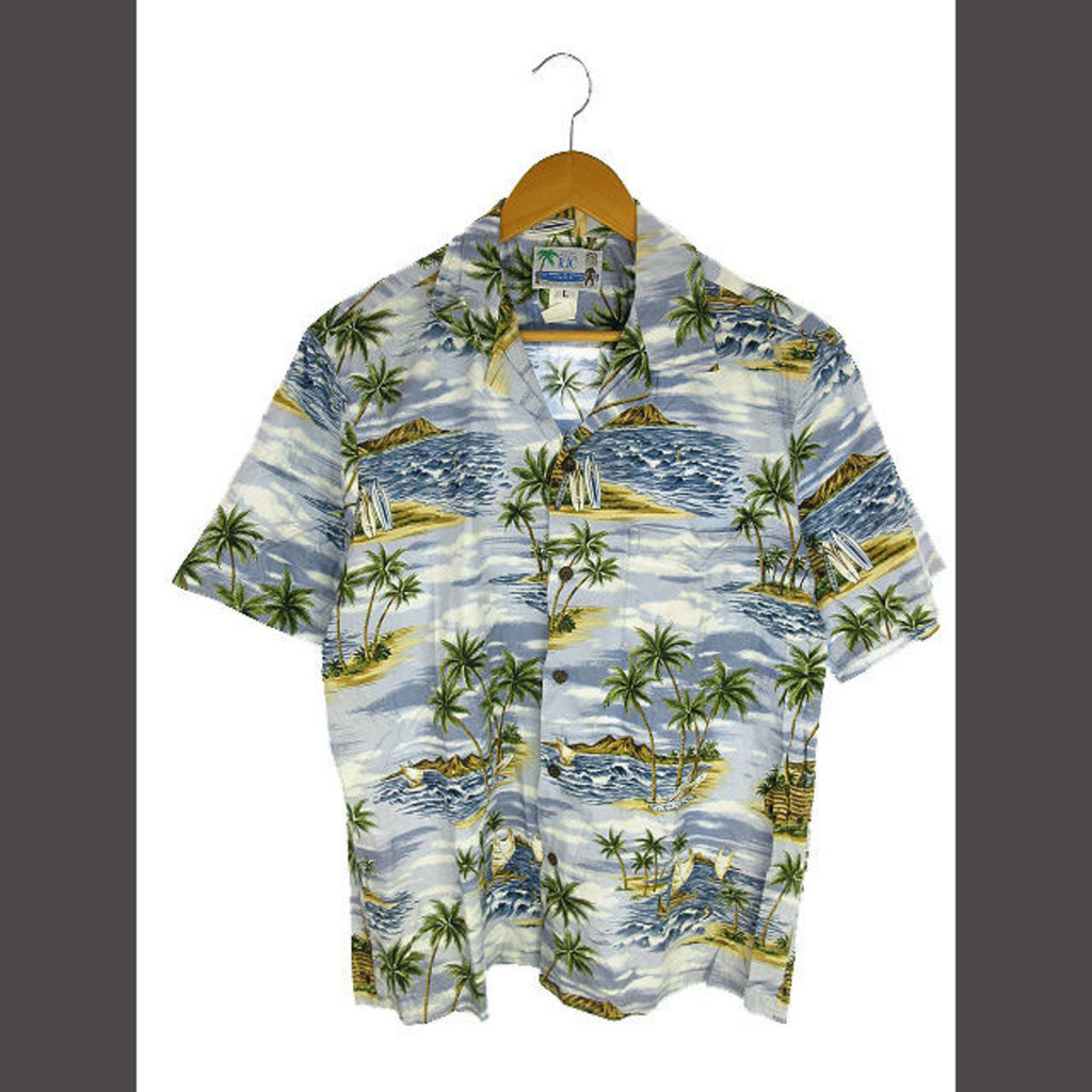 RJC Robert J Clancy Hawaiian Shirt Total Pattern Blue L Made in Hawaii Direct from Japan Secondhand 