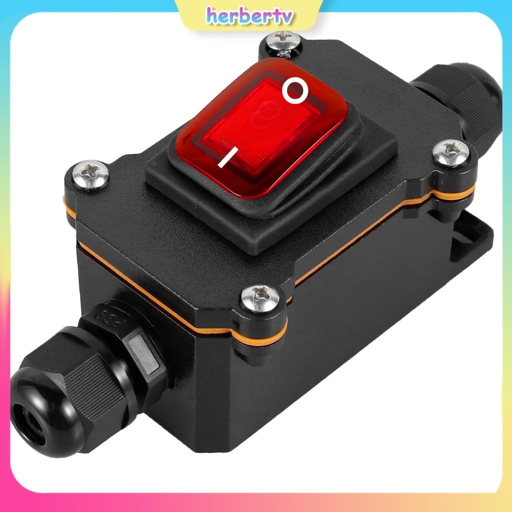อินไลน์สายไฟสวิทช์ 30A 220V IP65 กันน้ําสายไฟสลับสวิทช์ LED สีแดงปุ่ม SHOPSBC7942