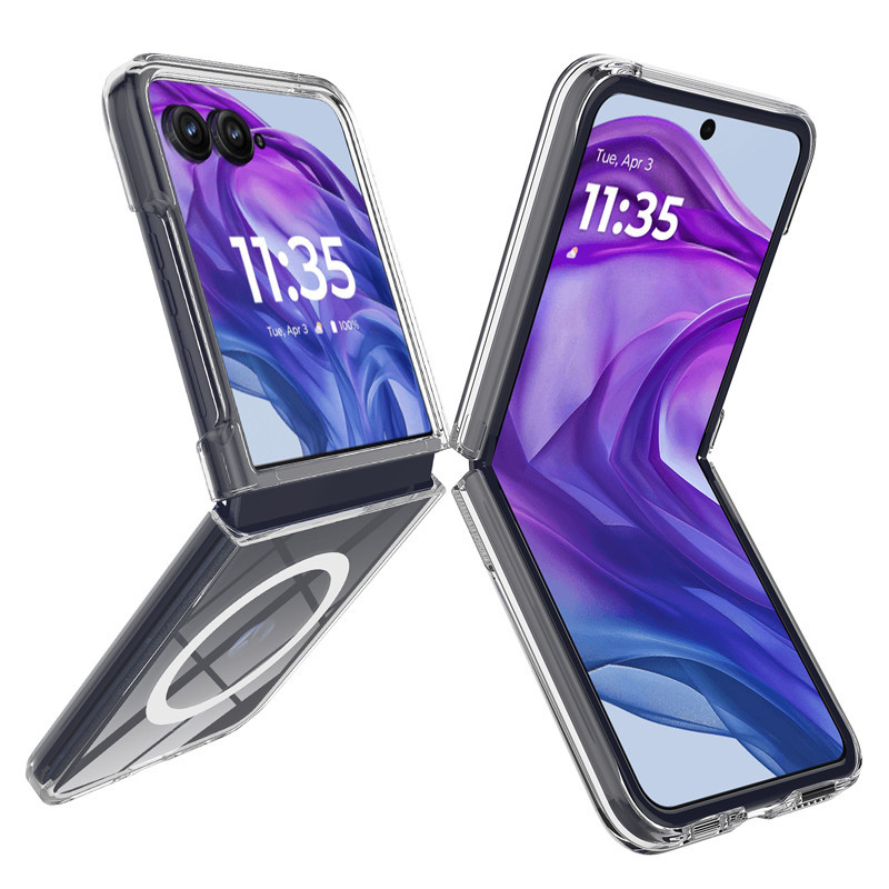 สําหรับ Motorola MOTO Razr 50, 50 Ultra Case ELVEV กันกระแทกโปร่งใส Soft TPU + Hard PC ฝาครอบชาร์จไร้สาย