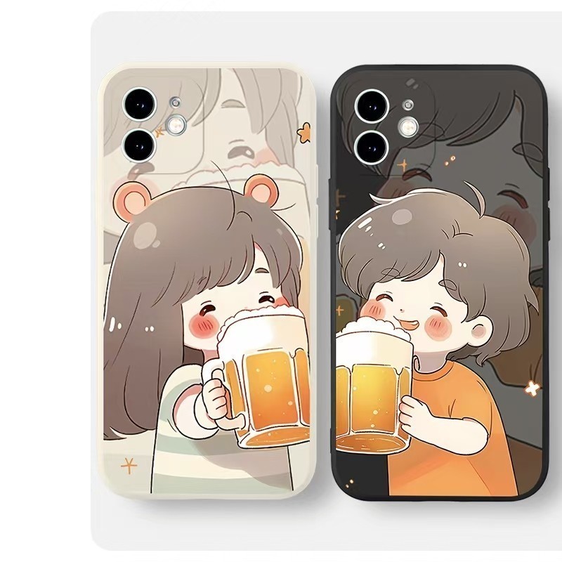 สําหรับ IPhone 12 Pro Max 7 Plus 8 Plus 11 Pro Max 13 Pro Max IPhoneX XR XS Max ทนต่อการตก 14 15 Pro Max การ์ตูนคู่ดื่มเคสโทรศัพท์