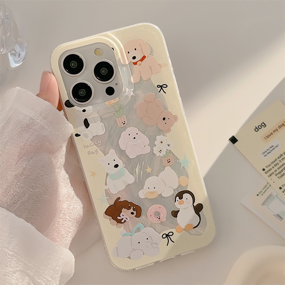 Ins พรีเมี่ยมนมสีเหลืองสัตว์Surround Soft Featherเส้นด้ายAnti-FallสําหรับiPhone 16 Promax 15 Promax 12 13 Mini 14plus 11 Pro Max X XS XR XS Max 7 8 plus Se2020 6G 6Plus