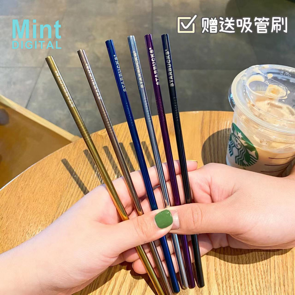 6ชิ้น/เซ็ตสตาร์บัคส์ฟาง304สแตนเลสฟางที่มีถุงผ้าล้างทําความสะอาดได้นํามาใช้ใหม่ส่งฟางแปรง21.5เซนติเมตรความยาวถ้วยอุปกรณ์เสริม