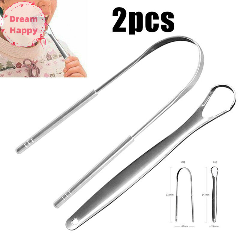Dreamhappy 2 ชิ้นที่ขูดลิ้นสแตนเลสทําความสะอาดลิ้นดูแลช่องปากสุขอนามัย Scraper TH