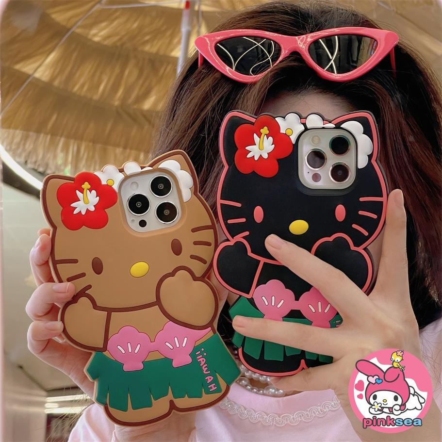 ฤดูร้อนการ์ตูนชายหาด Kitty กรณีโทรศัพท์เข้ากันได้กับ iPhone 15 14 13 12 11 Pro Max Ins ซิลิโคนอ่อนนุ่ม 3D น่ารักป้องกันกรณีตก