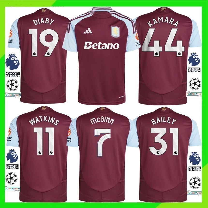 รุ่นแฟนๆเสื้อAston Villa 2024 2025 Aston Villa Home Away Shirt เสื้อฟุตบอล