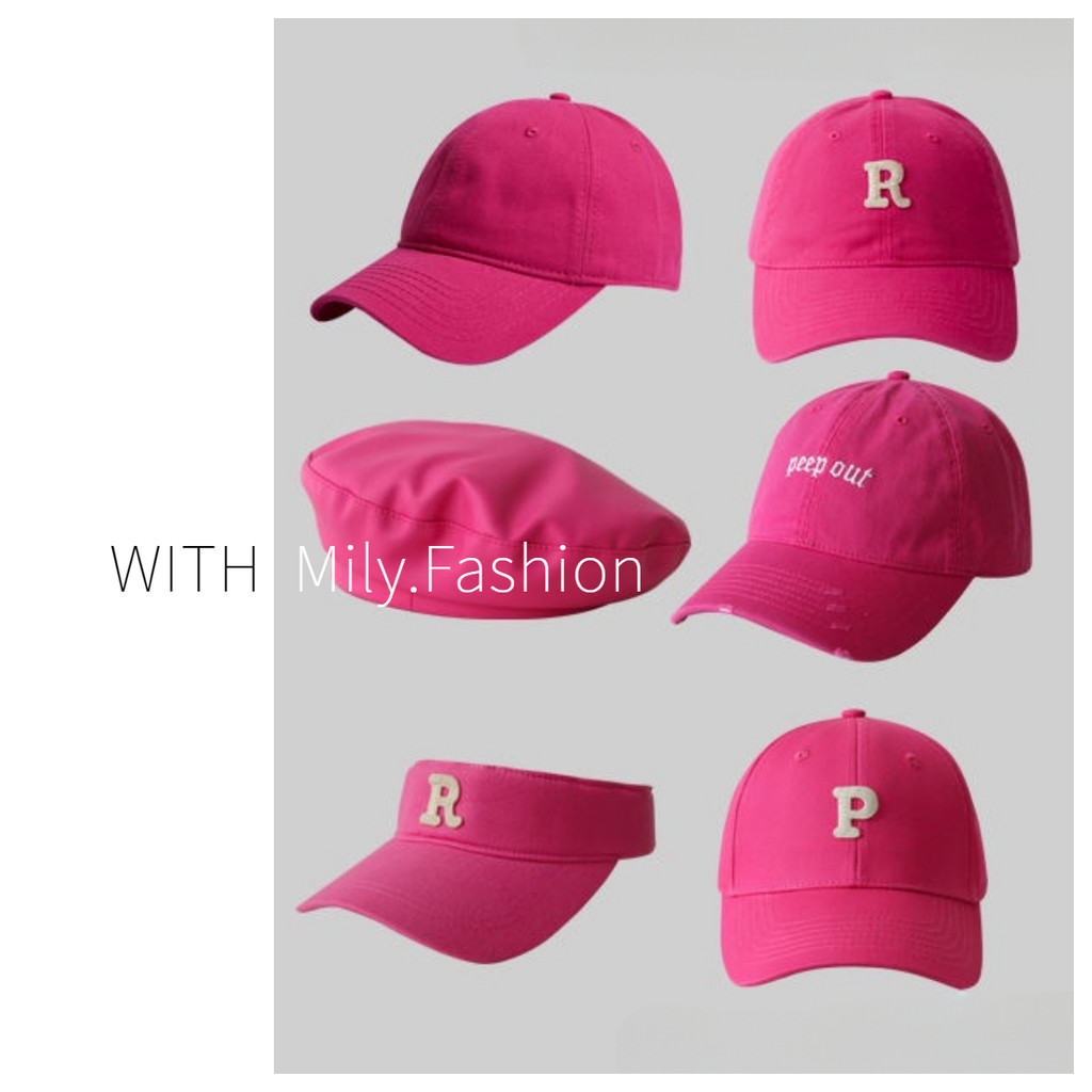 Milyfashion หมวกเบสบอล หมวกแก๊ป สีแดงกุหลาบ สีชมพู น่ารัก นุ่ม ด้านบน หมวกบาร์บี้ อินเทรนด์