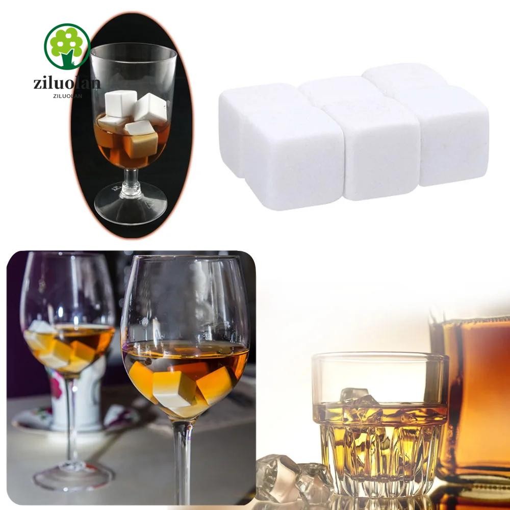 Ziluolan 6PCS หินวิสกี้, ตู้แช่ไวน์ Natural Sipping Ice Cube, เครื่องดื่มหินแกรนิต Christmas Bar