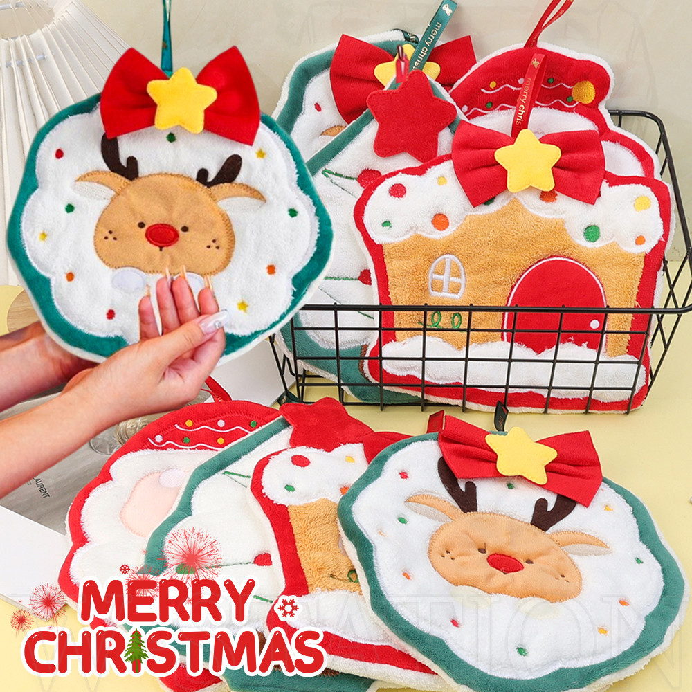 สุขสันต์วันคริสต์มาสการ์ตูนผ้าเช็ดมือ-น่ารักเย็บปักถักร้อยแขวนเช็ด-ไมโครไฟเบอร์,ดูดซับ,ตุ๊กตา,หนา-ซานตาคลอส,กวาง,ต้นคริสต์มาส-ห้องครัวอุปกรณ์ห้องน้ํา