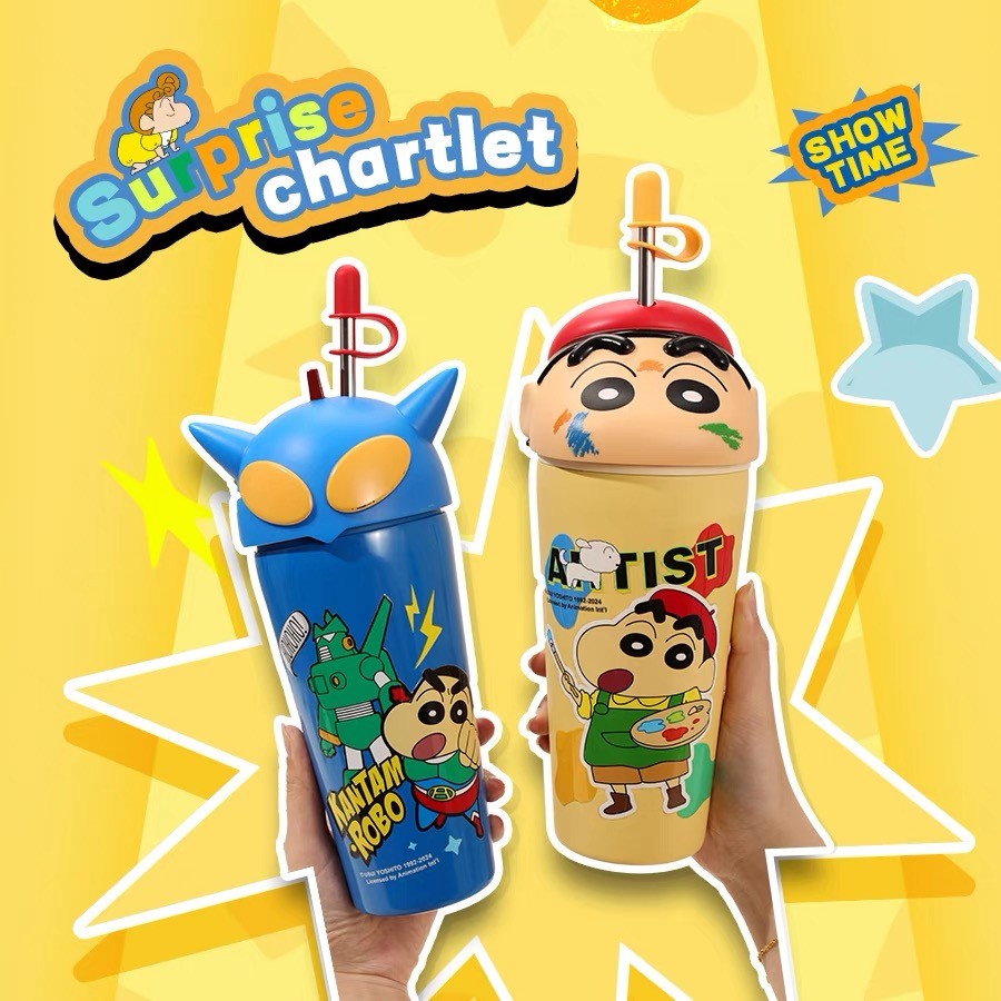 แก้วสแตนเลสCrayon Shinchan 600MLความจุสูงขวดน้ําเก็บความเย52TOYS