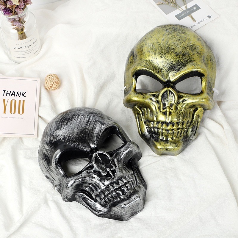หน้ากากหน้าผีฮาโลวีนเด็กสยองขวัญโครงกระดูกแต่งตัวอุปกรณ์ประกอบฉากหน้ากากเต็มหน้าตลกโบราณชายและหญิงตล