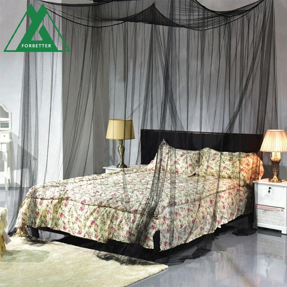 Forbetter มุ้งกันยุงสีดําตาข่ายเรียบง่าย 4 มุมโพสต์ Canopy ผ้าปูที่นอน