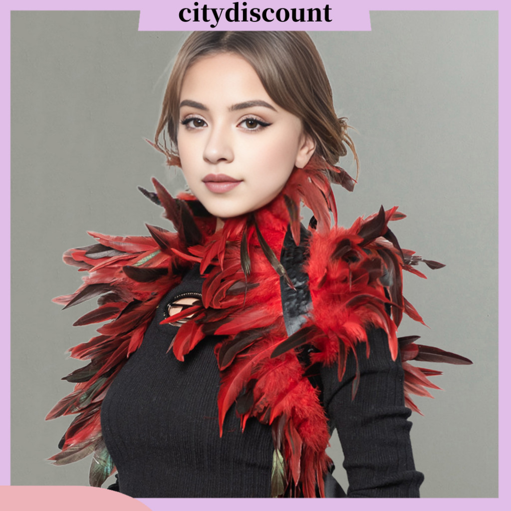 <citydiscount> แฟชั่น Wrap Fuax Feather ผ้าคลุมไหล่นุ่มปรับ Faux Feather ผ้าคลุมไหล่สําหรับคอสเพลย์การแสดงบนเวที Retro Gothic Collar ผ้าพันคอ Dancer เครื่องแต่งกายเหมาะสําหรับงานปาร์ตี้