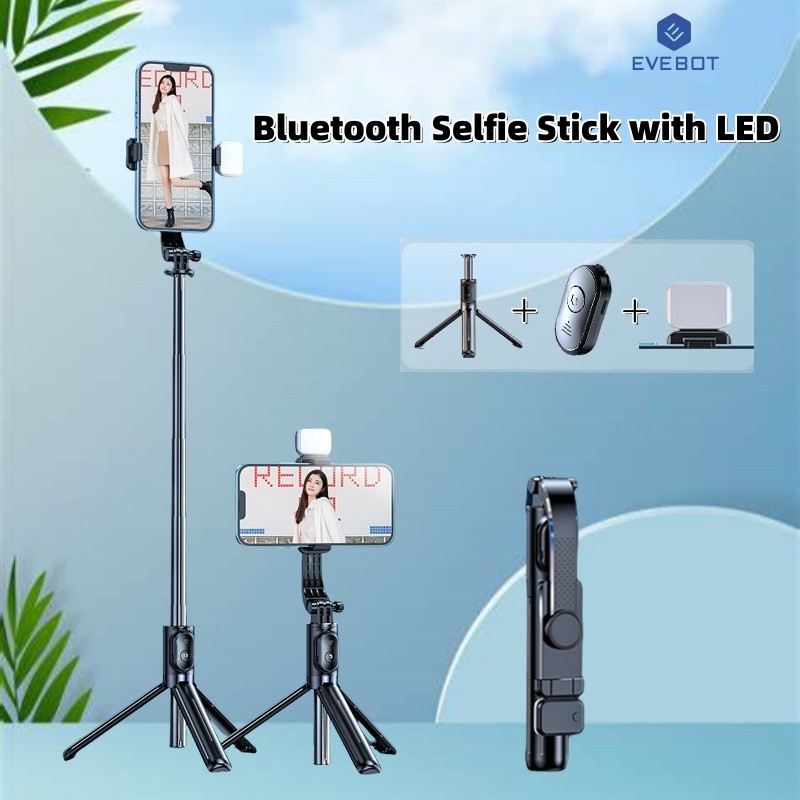 EVEBOT ไม้เซลฟี่ Bluetooth มัลติฟังก์ชั่น พร้อมไฟเติม LED, รีโมทคอนโทรล Bluetooth, ขาตั้งกล้อง, เซลฟี่หรือสตรีมสด, พกพาสะดวก