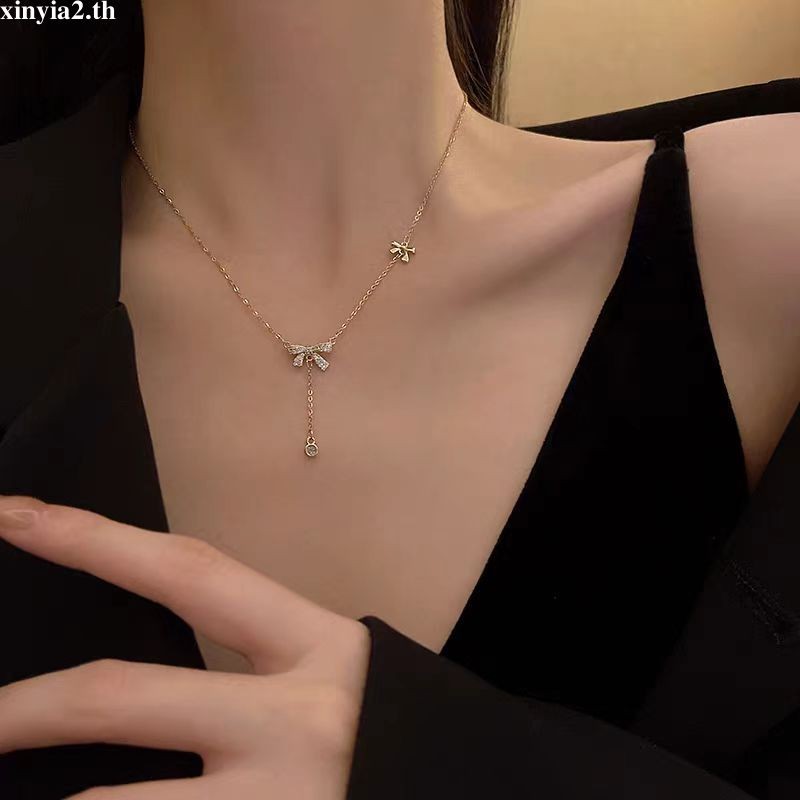 XINYIA2.thIns Dual-bowพู่สร้อยคอnicheเสื้อกันหนาวผู้หญิงอินเทรนด์สร้อยคอระดับไฮเอนด์