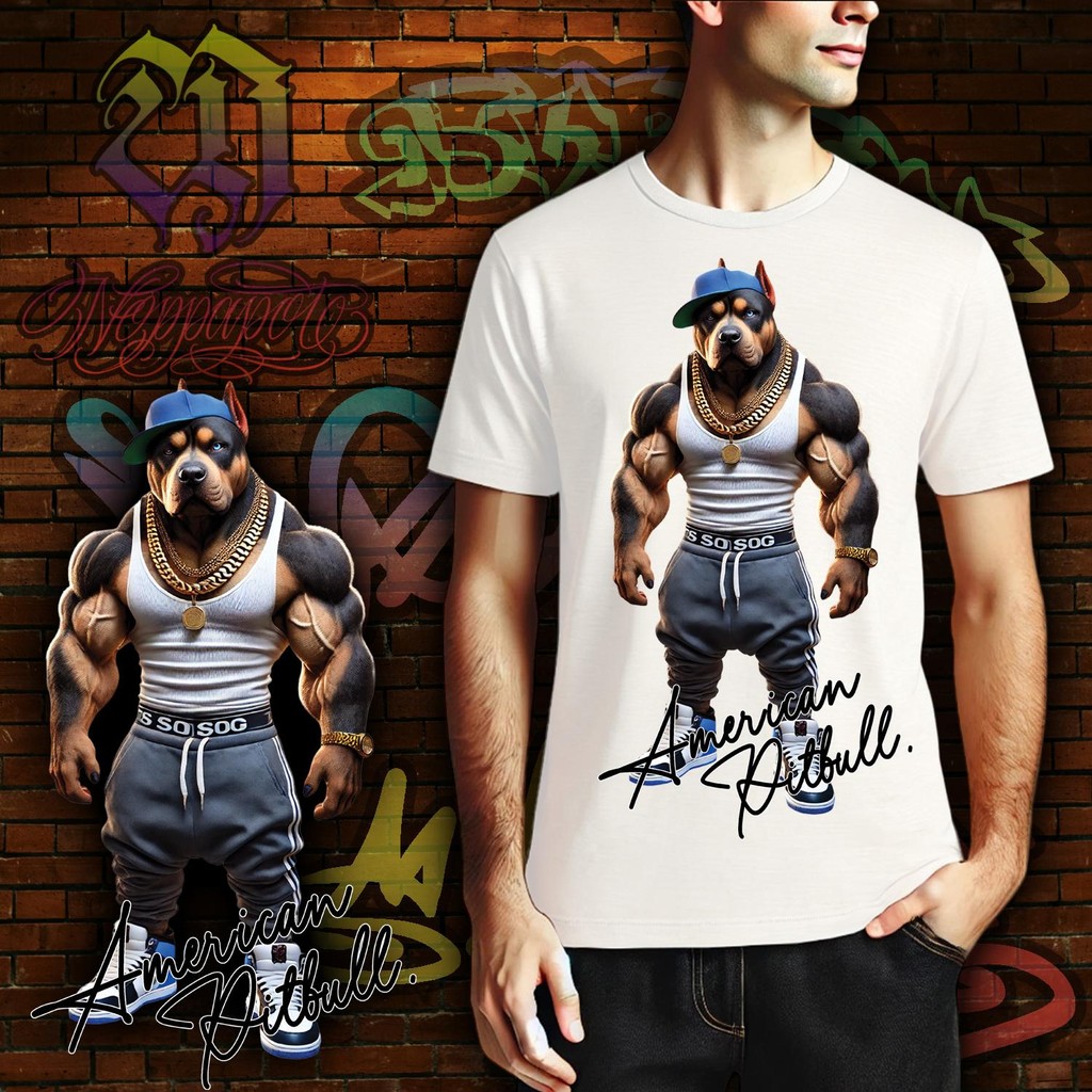 เสื้อยืดลายสกรีนHIPHOPDOG ลายอเมริกันพิทบูล เนื้อผ้าCotton100% ใส่สบาย HD07