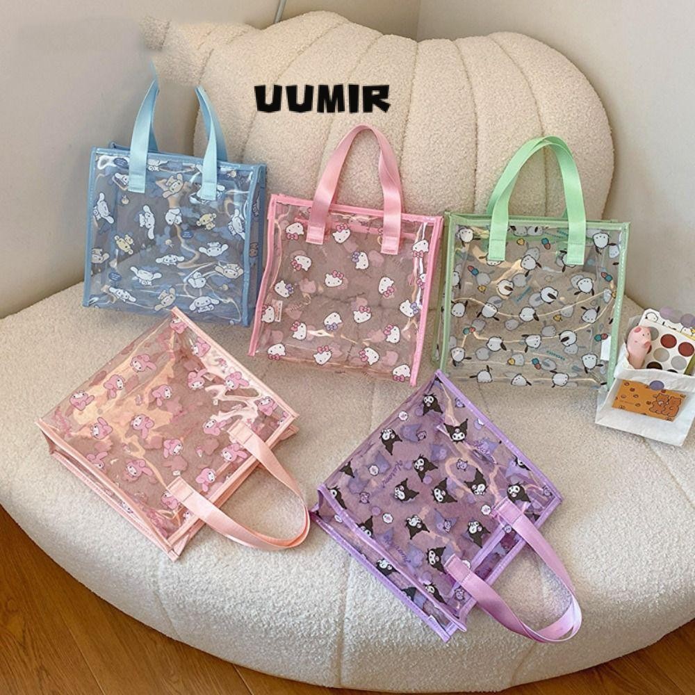 UUMIR กระเป๋าเยลลี่ PVC, HelloKitty/My Melody/Kuromi/Pochacco/Cinnamoroll กันน้ําพิมพ์กระเป๋าใส่อุปกรณ์อาบน้ํา, ยอดนิยม Sanrio ซิปกระเป๋าสะพายเดินทาง
