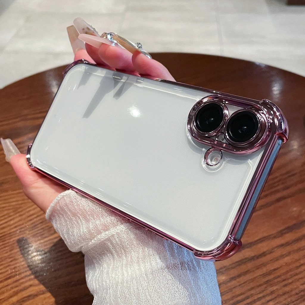 เหมาะสําหรับ iPhone 16 15 14 13 12 16 Pro Max Plus เปลือก TPU ดูดซับแรงกระแทกด้วยไฟฟ้าหรูหรา