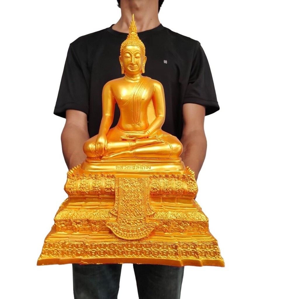หลวงพ่อวัดไร่ขิง พระพุทธรูปดังนครปฐม  สีน้ำทองอเมริกา ขนาด 5 นิ้ว สูง 10 นิ้ว sumpatichami_ppk