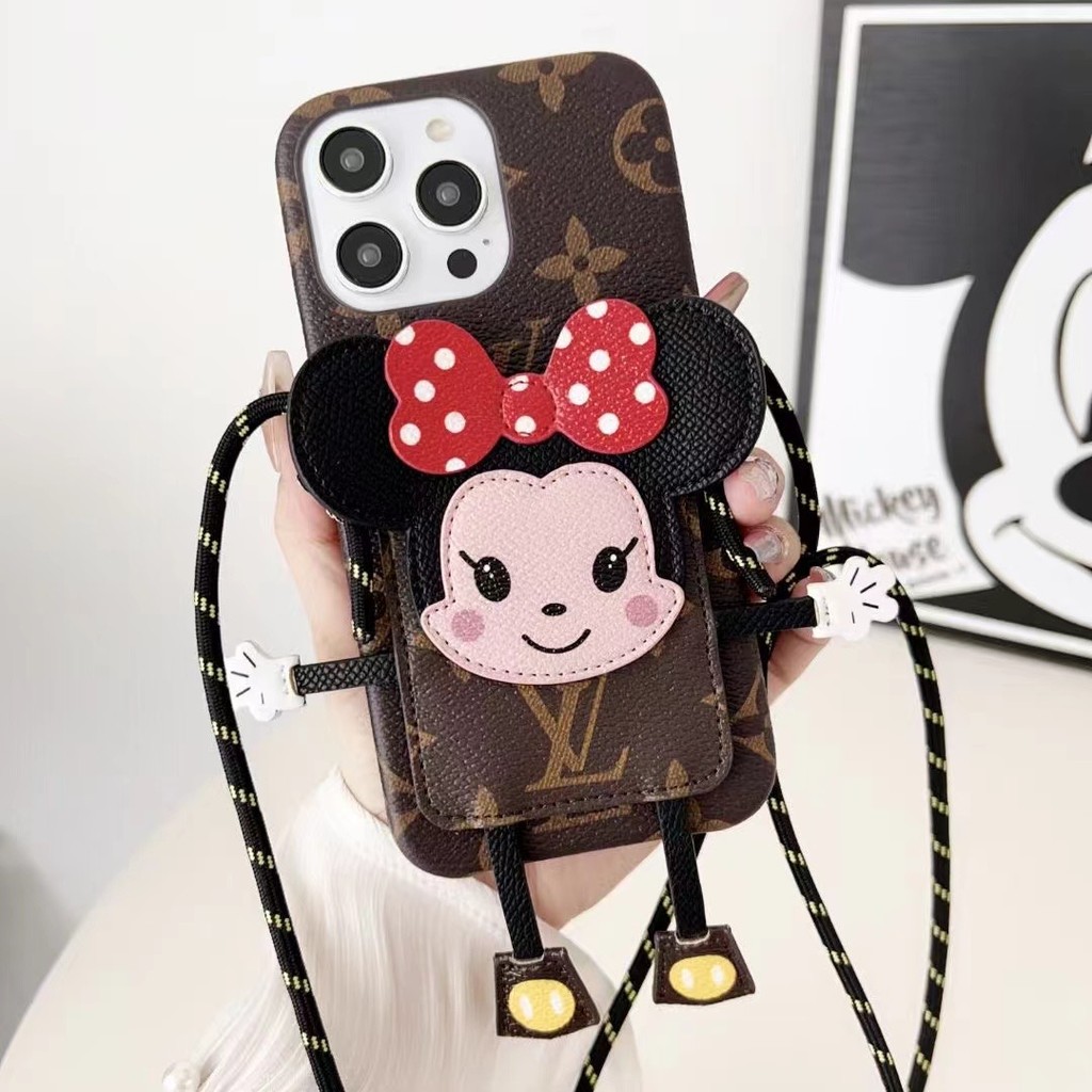 เคส iPhone16 15 14 13 12 11 Pro MAX XS XR XS MAX การ์ตูนหรูหรา, กระเป๋าการ์ด Span เฉียงแฟชั่นโทรศัพท