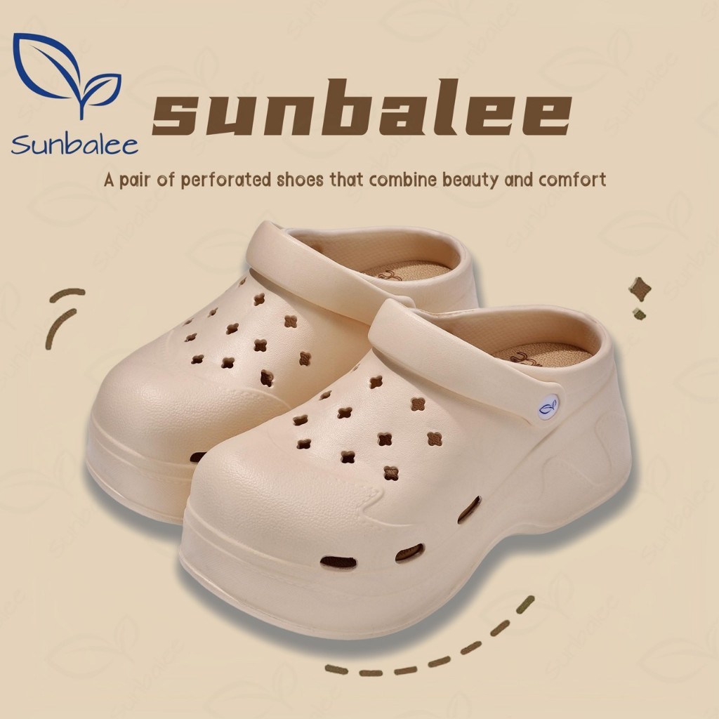 SUNBALEE 🌻 SUN4968 รองเท้าหัวโต แบบสวม ไม่แถมตัวติด มีสายรัดส้น สูง 9 เซน. วัสดุ EVA สินค้าพร้อมส่ง