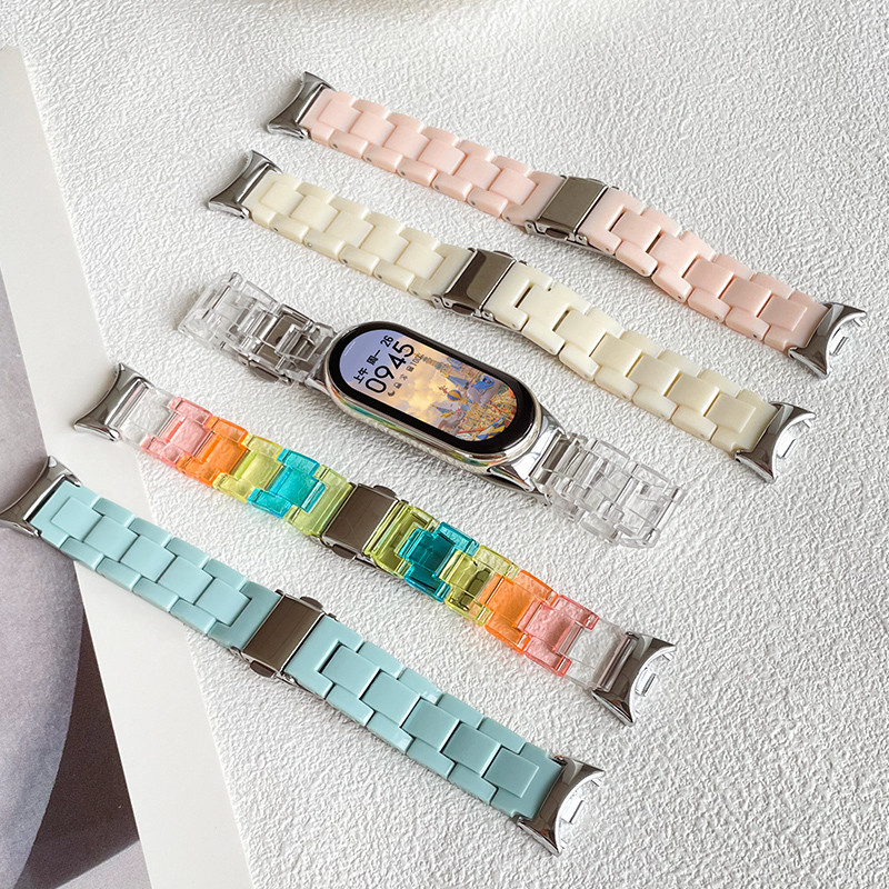 เสี่ยวหมี่ ไมล์ วงดนตรี Xiaomi MI Band 9 8 7 6 5 4 สายแฟชั่นสายรุ้งสร้อยข้อมือเรซิ่นโปร่งใส ไมล์Xiaomi Smart band 9 8 5 3 สายรัดข้อมือเปลี่ยนอะคริลิค