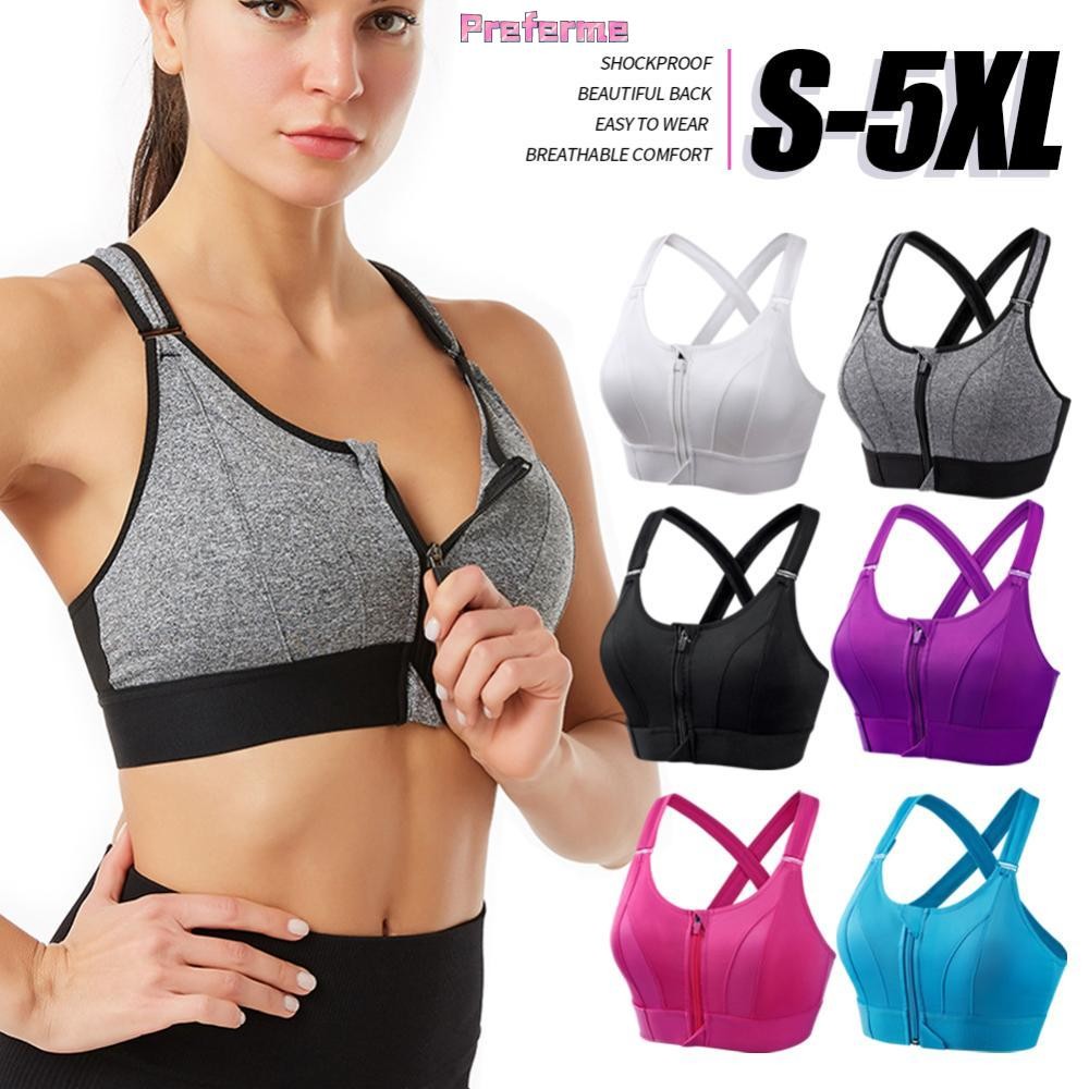 Preferme ผู้หญิงกีฬา Bras ชุดชั้นใน S-5XL Tights Crop Top เสื้อกั๊กโยคะด้านหน้าซิป Plus ขนาดสายรัดกั