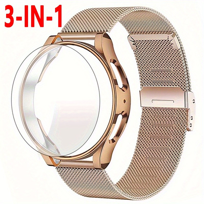 SAMSUNG 3 ใน 1-ฟิล์มกระจก+เคส+สายนาฬิกาสําหรับ ซัมซุง กาแลคซี ดู 7 4 5 6 40มม.44มม./นาฬิกา6คลาสสิก43มม.47มม./นาฬิกา4คลาสสิก42มม.46มม.สายนาฬิกาด่วนที่วางจําหน่ายสแตนเลส เมตาดาต้า